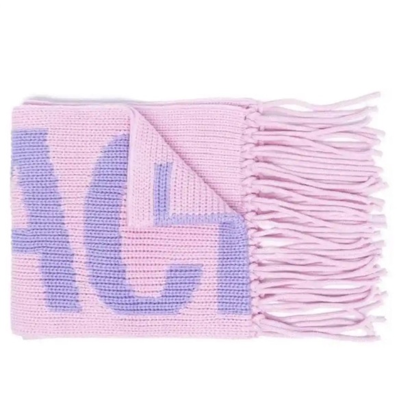 NWT Versace Intarsia Chunky Pink Light Purple Knit Wool Fringe Scarf MyTheresa - Picture 17 of 17